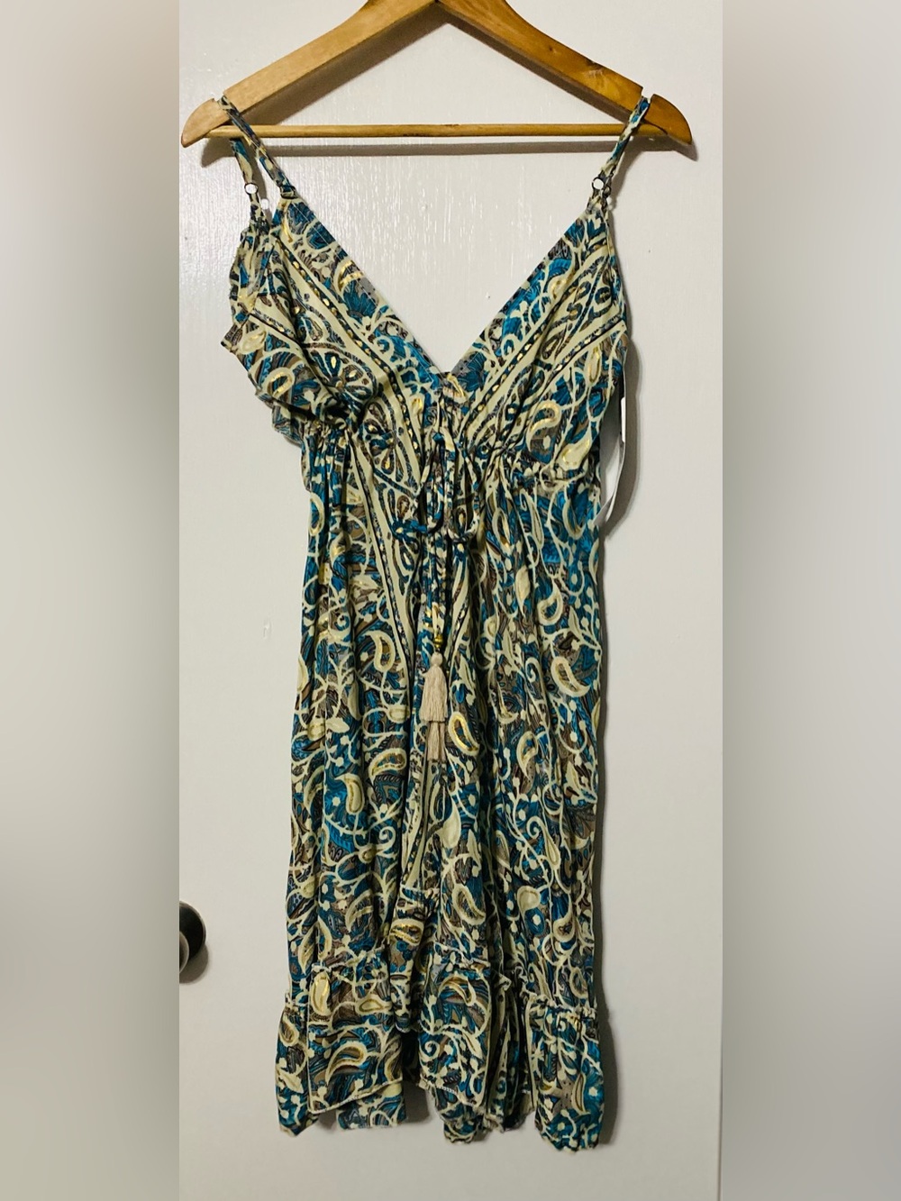 ⭐️⭐️⭐️New Arrival 2026Vibrant Teal, Gold & Cream Printed Maxi Dress